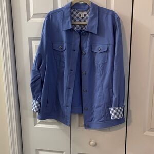 Isaac Mizrahi Blue Utility Jacket with Gingham Cuff